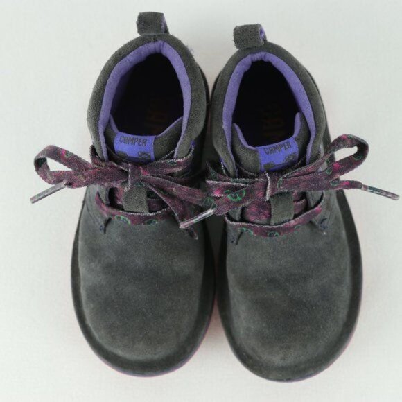 Camper Girls Size 7 Gray Purple Suede Lace Up Casual Ankle Boots - Picture 5 of 8
